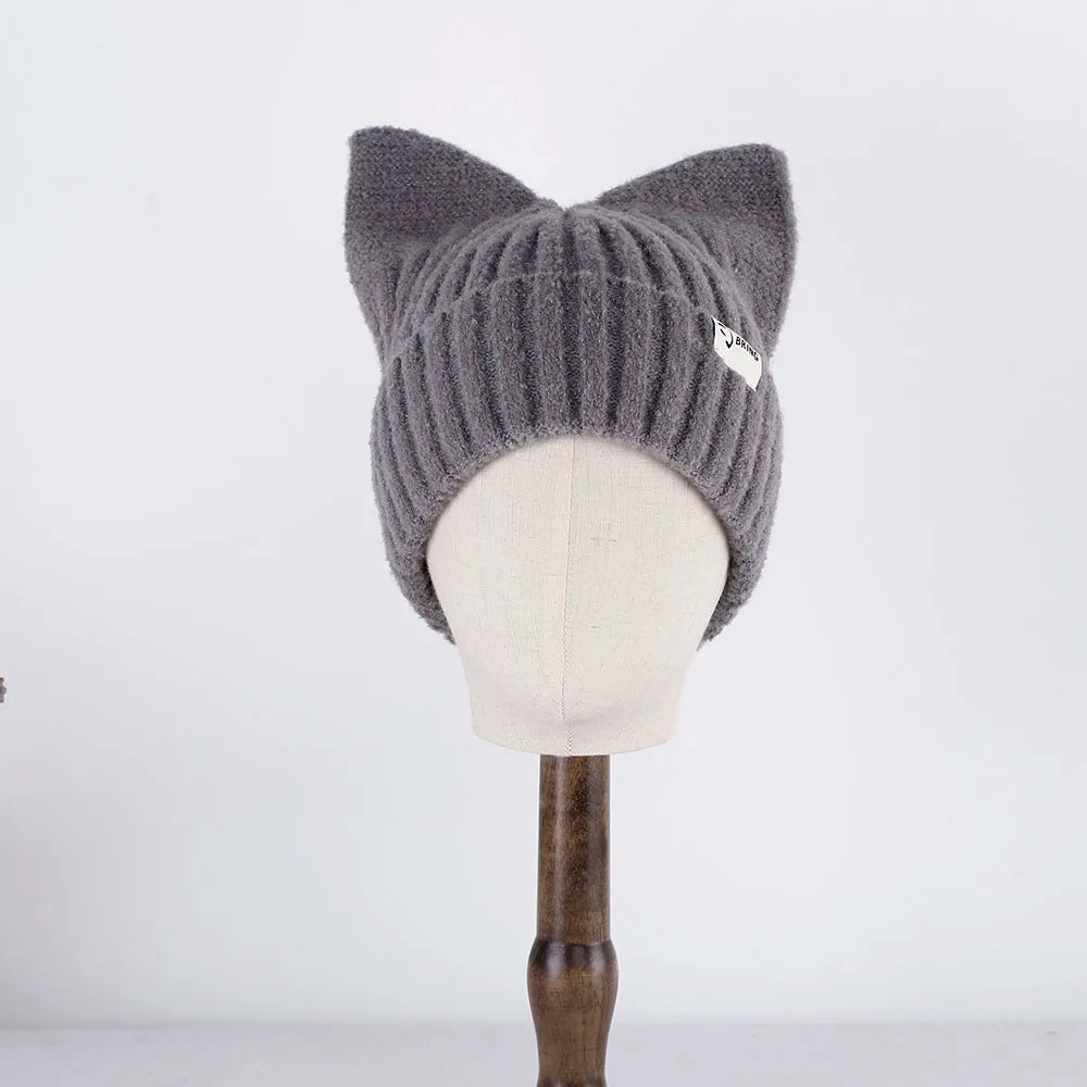 Kitty Beanie Korean Style Woolly Knitted Hat 56-58cm Clothing and Accessories by The Kawaii Shoppu | The Kawaii Shoppu