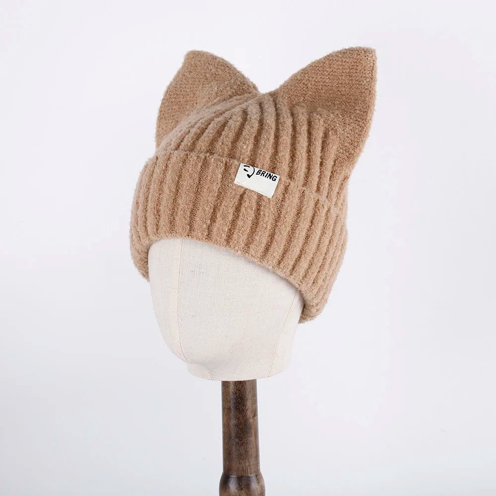 Kitty Beanie Korean Style Woolly Knitted Hat 56-58cm Clothing and Accessories by The Kawaii Shoppu | The Kawaii Shoppu