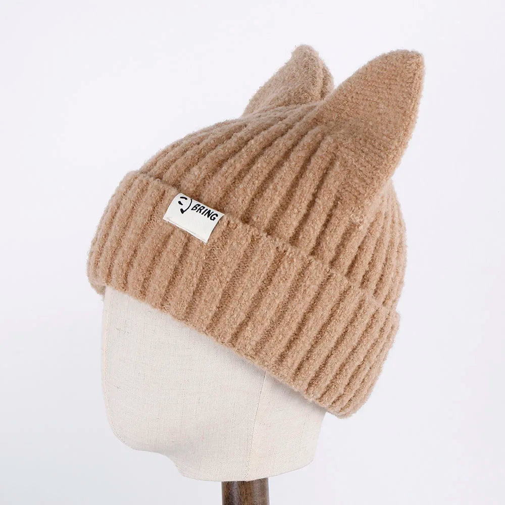 Kitty Beanie Korean Style Woolly Knitted Hat 56-58cm Clothing and Accessories by The Kawaii Shoppu | The Kawaii Shoppu