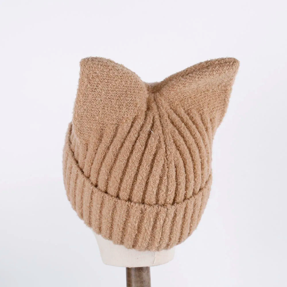 Kitty Beanie Korean Style Woolly Knitted Hat 56-58cm Clothing and Accessories by The Kawaii Shoppu | The Kawaii Shoppu