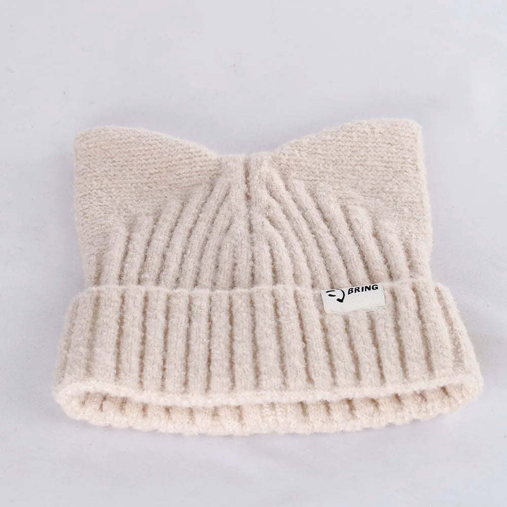 Kitty Beanie Korean Style Woolly Knitted Hat 56-58cm Clothing and Accessories by The Kawaii Shoppu | The Kawaii Shoppu