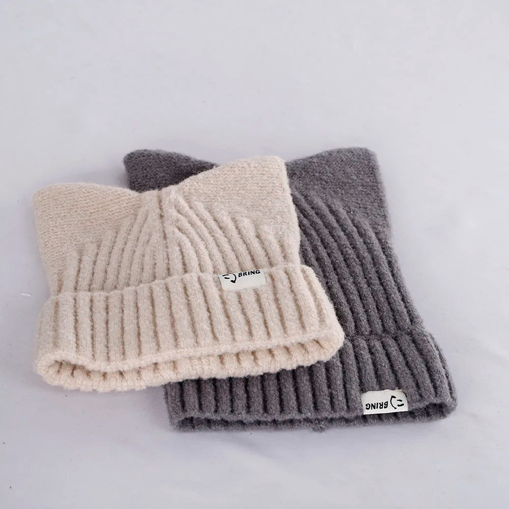 Kitty Beanie Korean Style Woolly Knitted Hat 56-58cm Clothing and Accessories by The Kawaii Shoppu | The Kawaii Shoppu