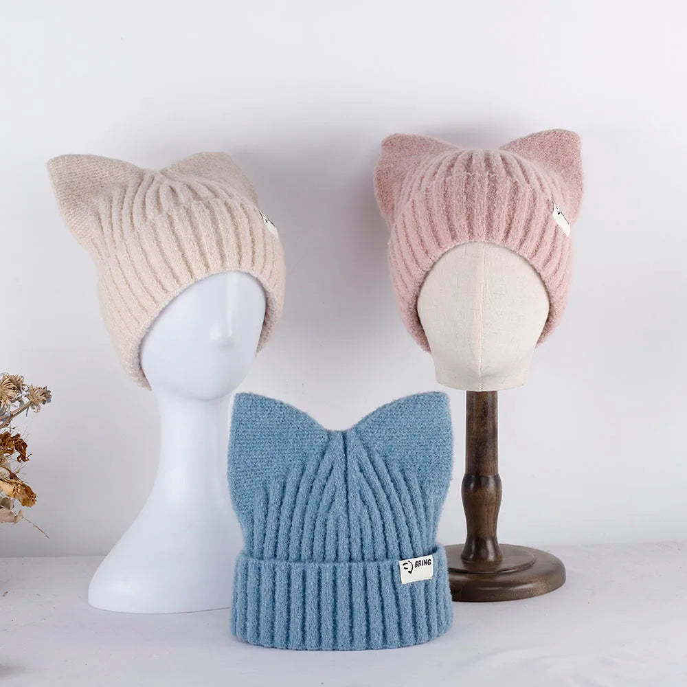 Kitty Beanie Korean Style Woolly Knitted Hat 56-58cm Clothing and Accessories by The Kawaii Shoppu | The Kawaii Shoppu