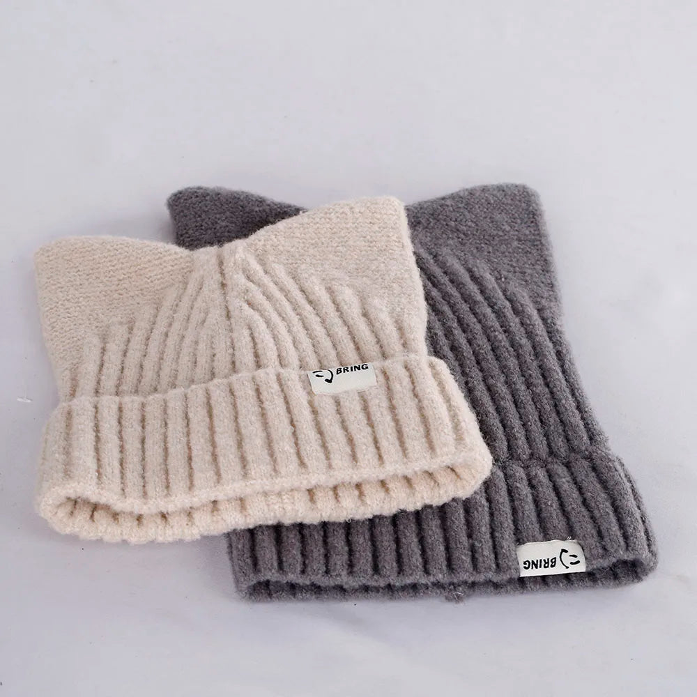 Kitty Beanie Korean Style Woolly Knitted Hat 56-58cm Clothing and Accessories by The Kawaii Shoppu | The Kawaii Shoppu