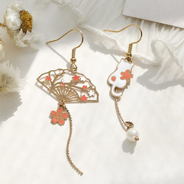 Kitty Blossom Fan Earrings Accessory The Kawaii Shoppu