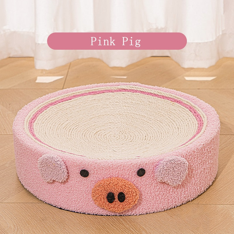 Kitty Cute Round Scratching Board Woven Cat Bed pink pig D41cmxH11cm Pets by The Kawaii Shoppu | The Kawaii Shoppu