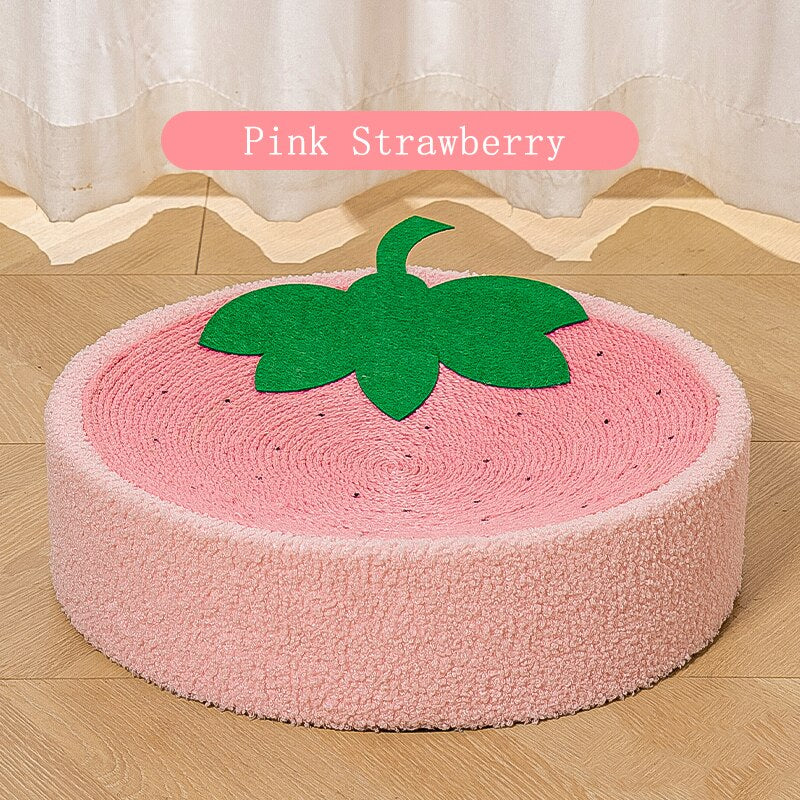 Kitty Cute Round Scratching Board Woven Cat Bed pink strawberry D41cmxH11cm Pets by The Kawaii Shoppu | The Kawaii Shoppu