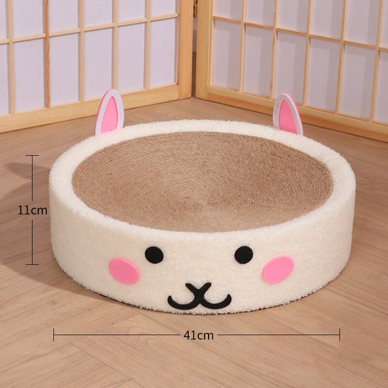 Kitty Cute Round Scratching Board Woven Cat Bed white rabbit D41cmxH11cm Pets by The Kawaii Shoppu | The Kawaii Shoppu