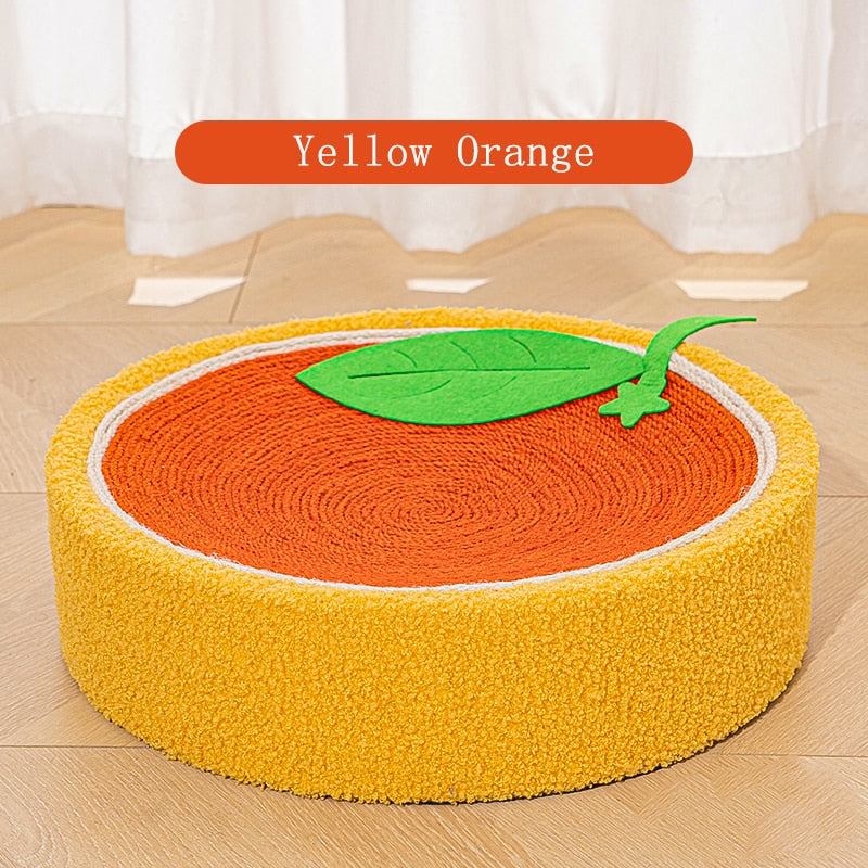 Kitty Cute Round Scratching Board Woven Cat Bed yellow orange D41cmxH11cm Pets by The Kawaii Shoppu | The Kawaii Shoppu