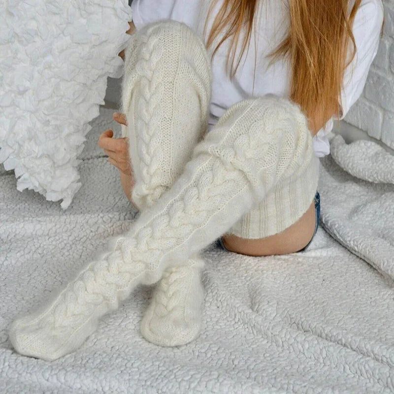 Knitted Knee High Leg Warmers Cozy Wool Winter Socks Free size Clothing and Accessories by The Kawaii Shoppu | The Kawaii Shoppu