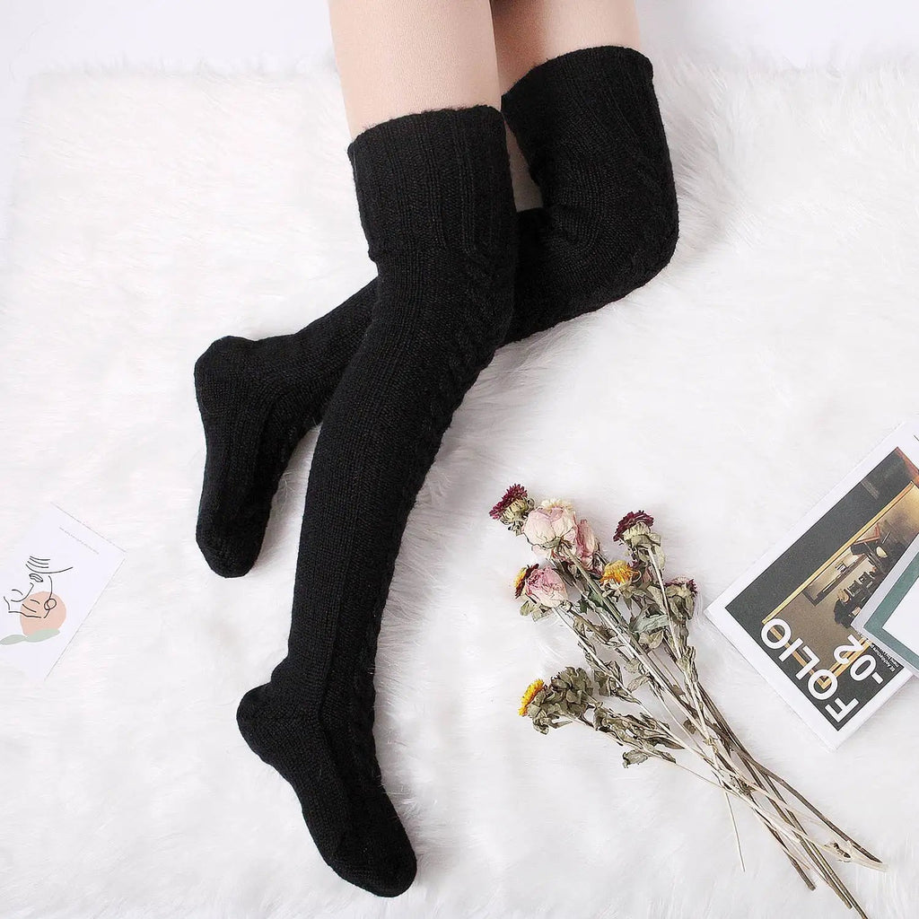 Knitted Knee High Leg Warmers Cozy Wool Winter Socks Free size Clothing and Accessories by The Kawaii Shoppu | The Kawaii Shoppu