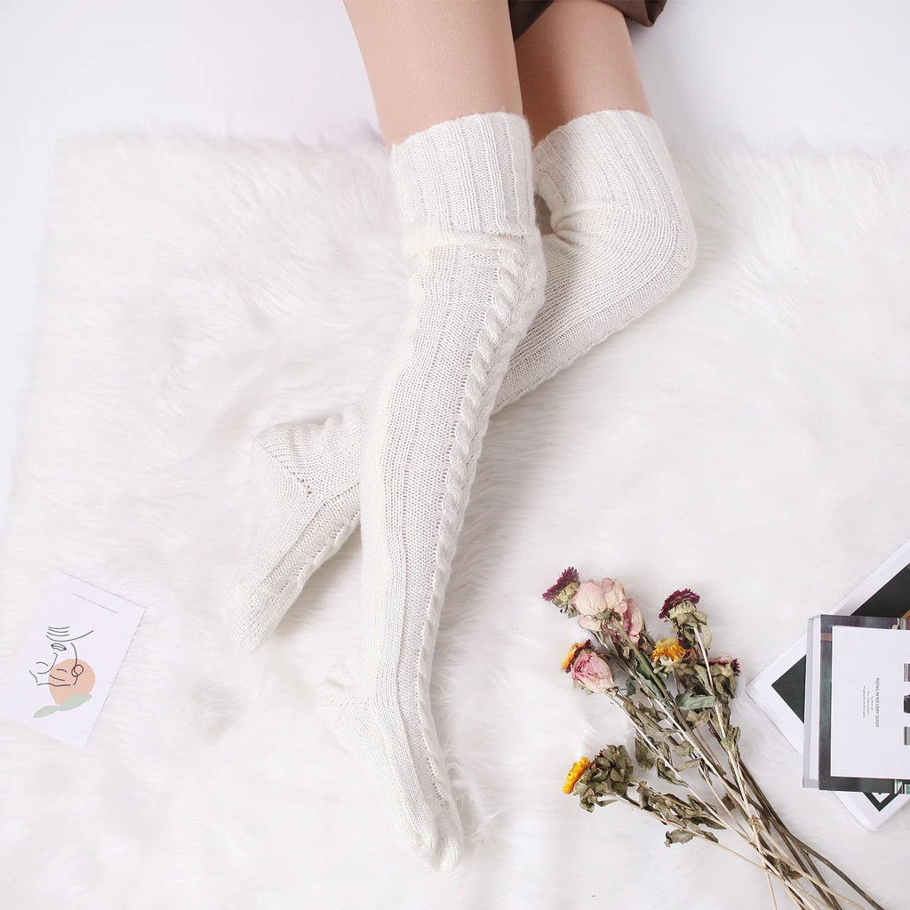 Knitted Knee High Leg Warmers Cozy Wool Winter Socks Free size Clothing and Accessories by The Kawaii Shoppu | The Kawaii Shoppu