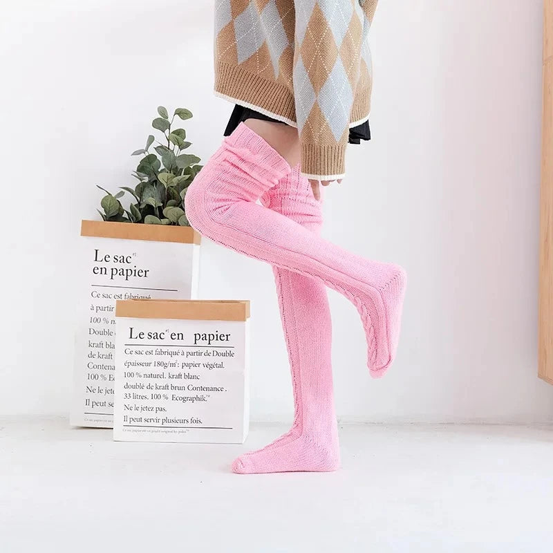 Knitted Knee High Leg Warmers Cozy Wool Winter Socks Free size Clothing and Accessories by The Kawaii Shoppu | The Kawaii Shoppu