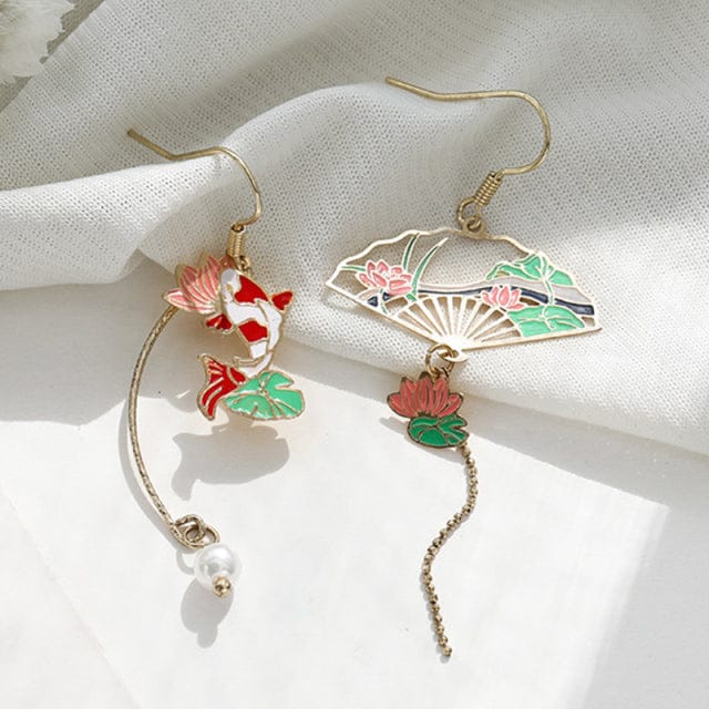 Koi Fish Fan Earrings Accessory The Kawaii Shoppu