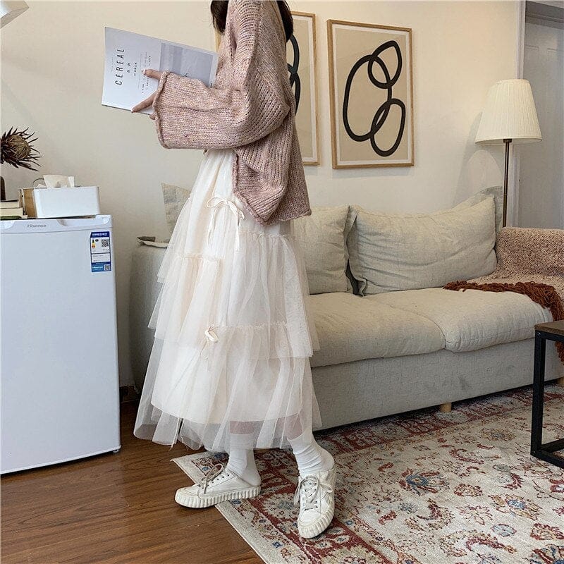 Korean Style Midi Mesh Skirt Fashion The Kawaii Shoppu