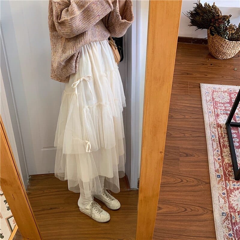 Korean Style Midi Mesh Skirt Fashion The Kawaii Shoppu