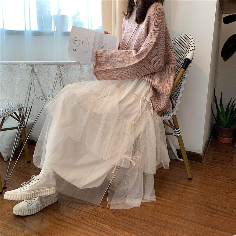 Korean Style Midi Mesh Skirt Fashion The Kawaii Shoppu