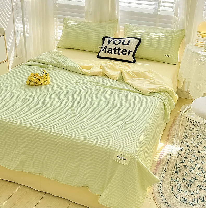 KShoppu Seersucker Washed Cotton Summer Quilt Bedding by The Kawaii Shoppu | The Kawaii Shoppu