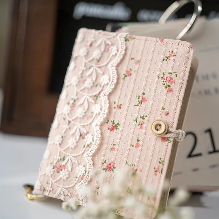 Lace Pink Flower Cotton Loose Leaf / Thread Bound A5/A6/A7 Binder Diary Notebook Stationery by The Kawaii Shoppu | The Kawaii Shoppu