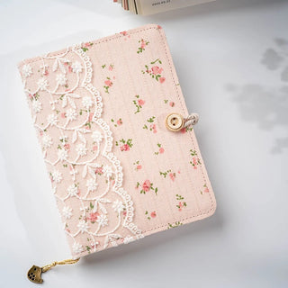 Lace Pink Flower Cotton Loose Leaf / Thread Bound A5/A6/A7 Binder Diary Notebook Stationery by The Kawaii Shoppu | The Kawaii Shoppu