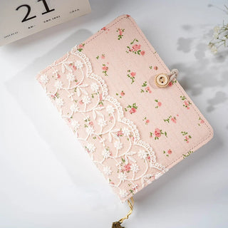 Lace Pink Flower Cotton Loose Leaf / Thread Bound A5/A6/A7 Binder Diary Notebook Stationery by The Kawaii Shoppu | The Kawaii Shoppu
