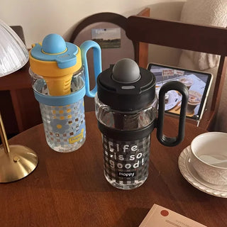 Large 1200ml Kawaii Water Bottle with Straw & Handle – BPA Free Plastic Tumbler with Filter for Tea, Juice, Coffee, Matcha