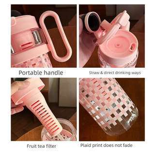 Large 1200ml Kawaii Water Bottle with Straw & Handle – BPA Free Plastic Tumbler with Filter for Tea, Juice, Coffee, Matcha