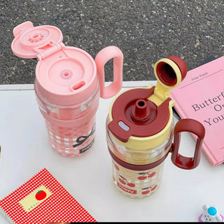 Large 1200ml Kawaii Water Bottle with Straw & Handle – BPA Free Plastic Tumbler with Filter for Tea, Juice, Coffee, Matcha