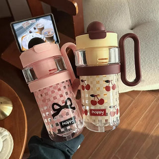 Large 1200ml Kawaii Water Bottle with Straw & Handle – BPA Free Plastic Tumbler with Filter for Tea, Juice, Coffee, Matcha
