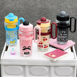 Large 1200ml Kawaii Water Bottle with Straw & Handle – BPA Free Plastic Tumbler with Filter for Tea, Juice, Coffee, Matcha