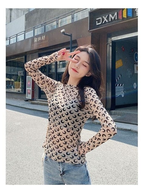 Long Sleeve Kawaii Print Top khaki base moon One Size Fashion The Kawaii Shoppu