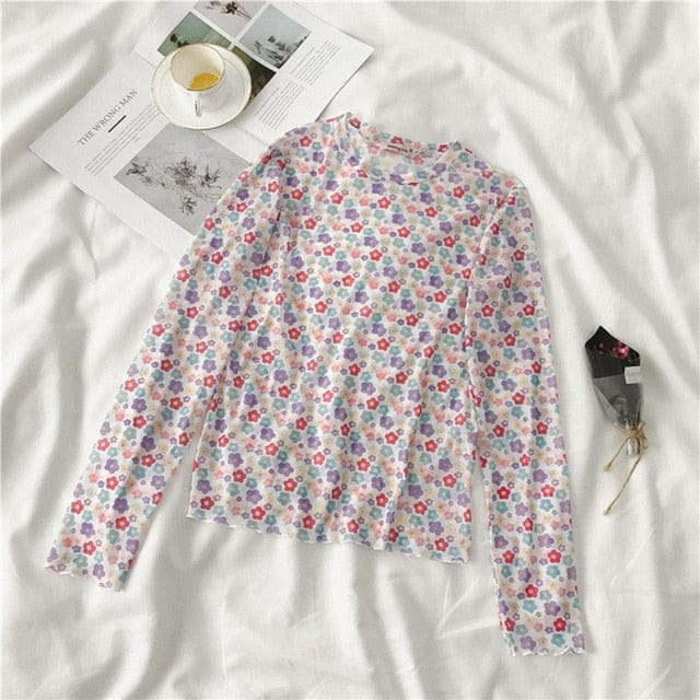 Long Sleeve Kawaii Print Top little star flower One Size Fashion The Kawaii Shoppu