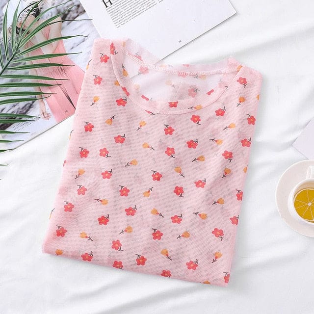 Long Sleeve Kawaii Print Top pink small flower One Size Fashion The Kawaii Shoppu