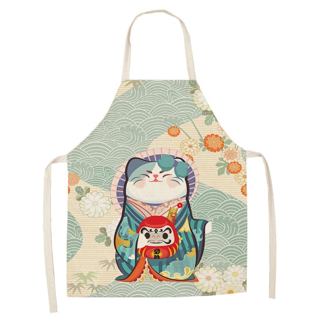 Lucky Cat Chef Kitchen Apron Blue Benzaiten Cat 55X68CM Clothing and Accessories The Kawaii Shoppu