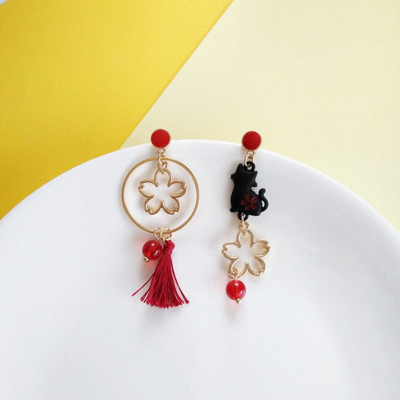 Lucky Cat Sakura Earrings Accessory The Kawaii Shoppu