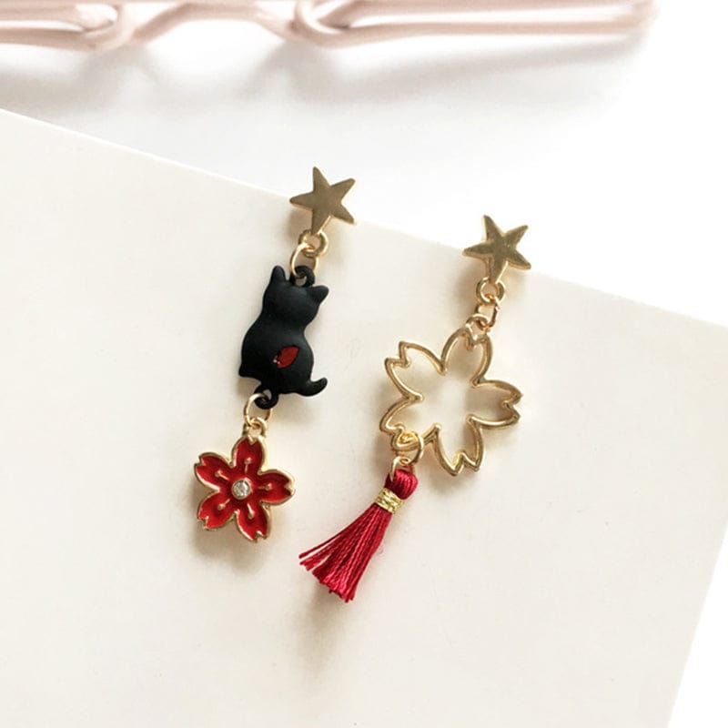 Lucky Cat Sakura Earrings Accessory The Kawaii Shoppu