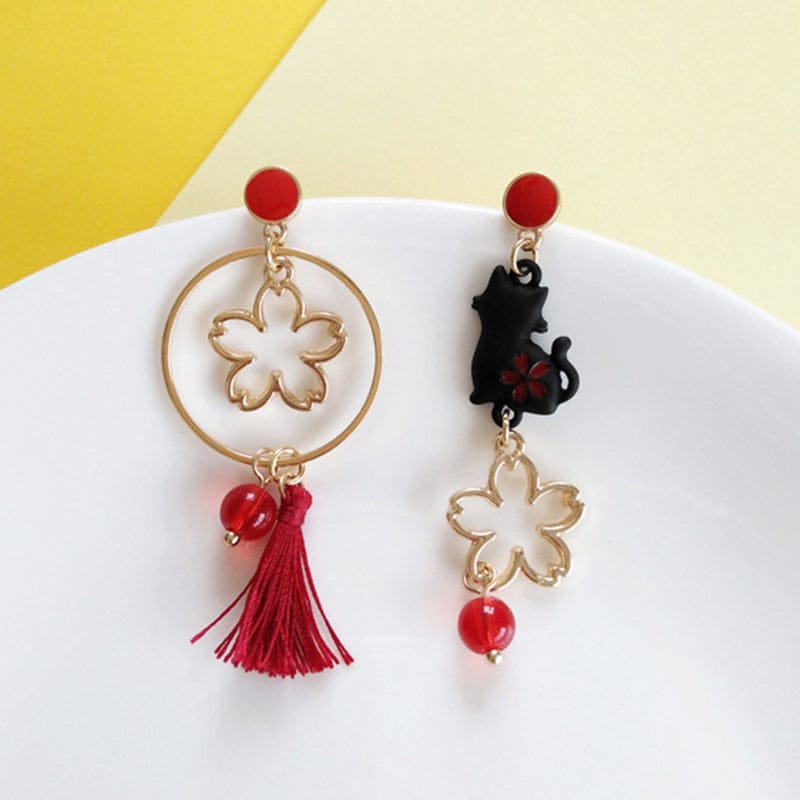 Lucky Cat Sakura Earrings Accessory The Kawaii Shoppu