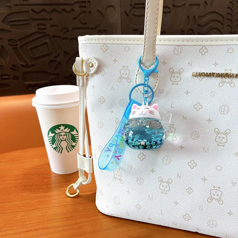 Lucky Cat Sakura Liquid Keychain Accessories by The Kawaii Shoppu | The Kawaii Shoppu