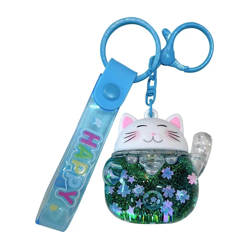 Lucky Cat Sakura Liquid Keychain Accessories by The Kawaii Shoppu | The Kawaii Shoppu