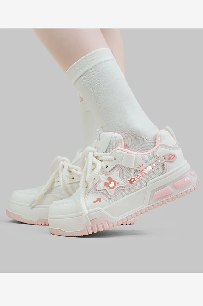 Lucky Rabbit Kawaii Chunky White / Red Sneakers WHITE Shoes by The Kawaii Shoppu | The Kawaii Shoppu