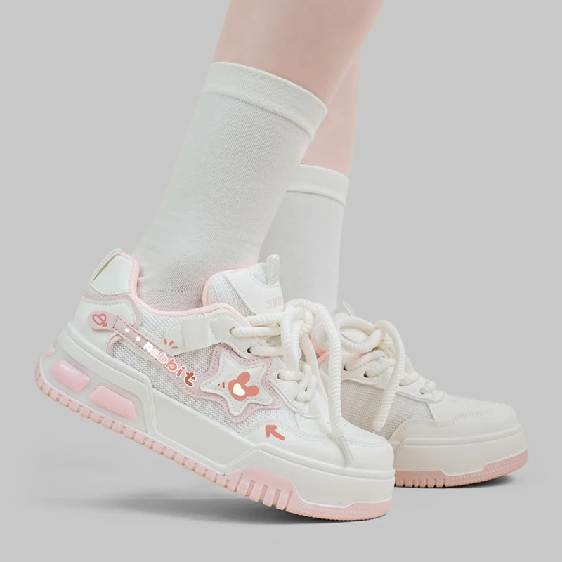 Lucky Rabbit Kawaii Chunky White / Red Sneakers WHITE Shoes by The Kawaii Shoppu | The Kawaii Shoppu