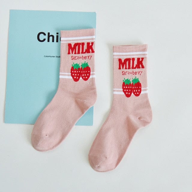Moon Milk Kawaii Socks Pink Strawberry Milk Fashion The Kawaii Shoppu