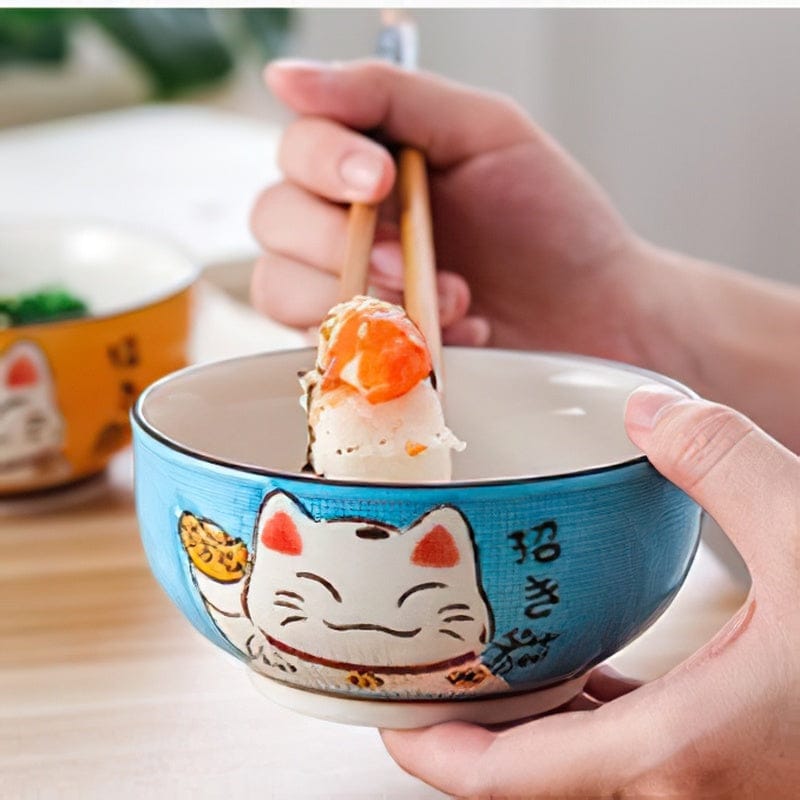 Multi-size Japanese Lucky Cat Round Ceramic Bowl Kitchen The Kawaii Shoppu