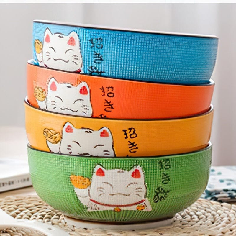 Multi-size Japanese Lucky Cat Round Ceramic Bowl Kitchen The Kawaii Shoppu