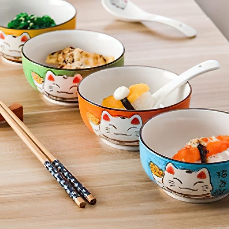 Multi-size Japanese Lucky Cat Round Ceramic Bowl Kitchen The Kawaii Shoppu