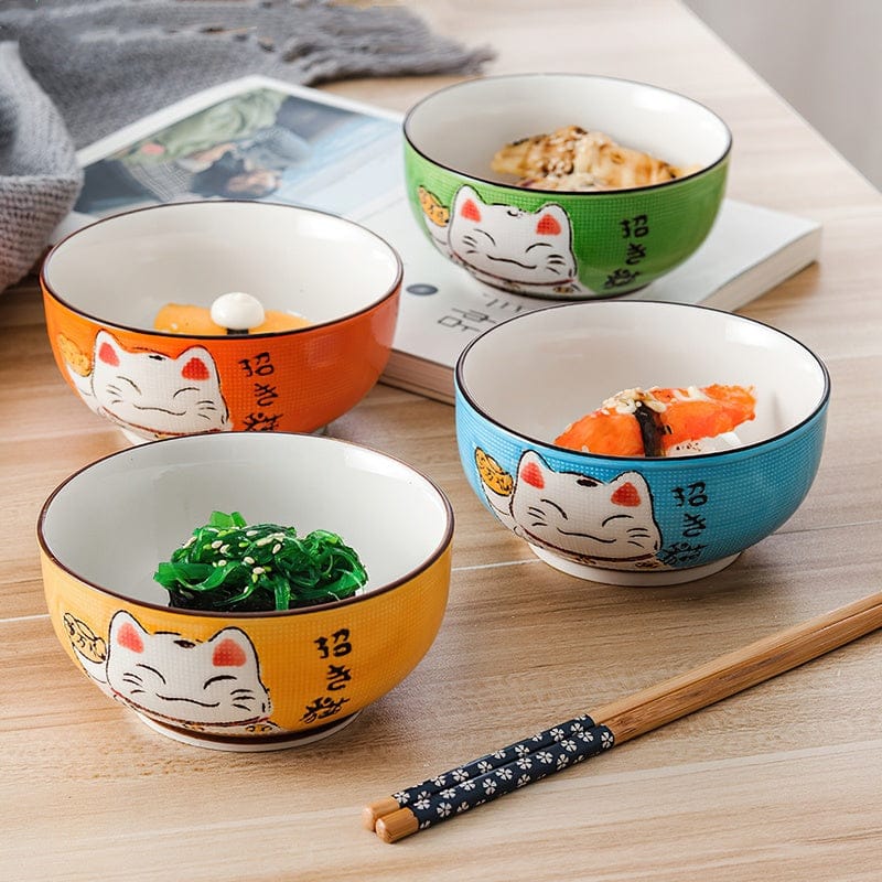 Multi-size Japanese Lucky Cat Round Ceramic Bowl Kitchen The Kawaii Shoppu