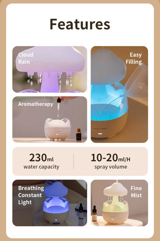 Mushroom Rain Cloud Aroma Diffuser & Humidifier with Night Light