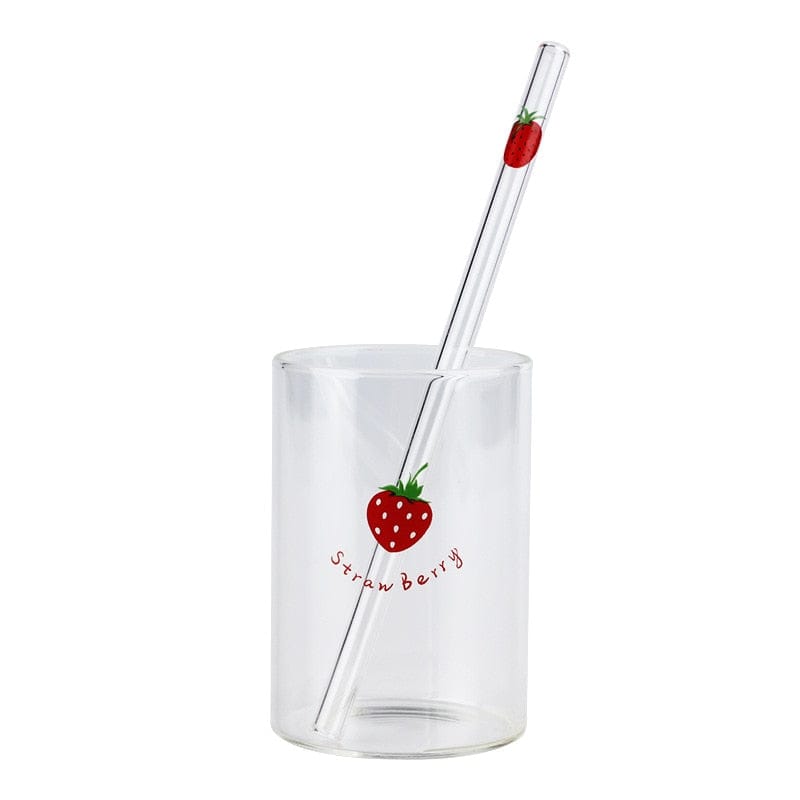 Fruit Print Kawaii Glass & Straw Strawberry 2pc null The Kawaii Shoppu