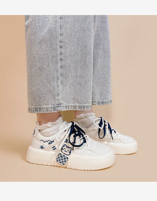 Neko Sushi White Chunky Sneakers WHITE Shoes by The Kawaii Shoppu | The Kawaii Shoppu