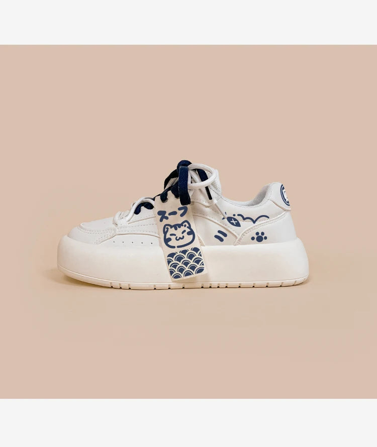 Neko Sushi White Chunky Sneakers WHITE Shoes by The Kawaii Shoppu | The Kawaii Shoppu